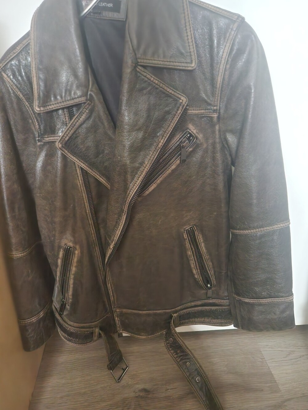Wilson Stella Womens Distressed Leather Biker Jacket - Dark Brown - Picture 10 of 11